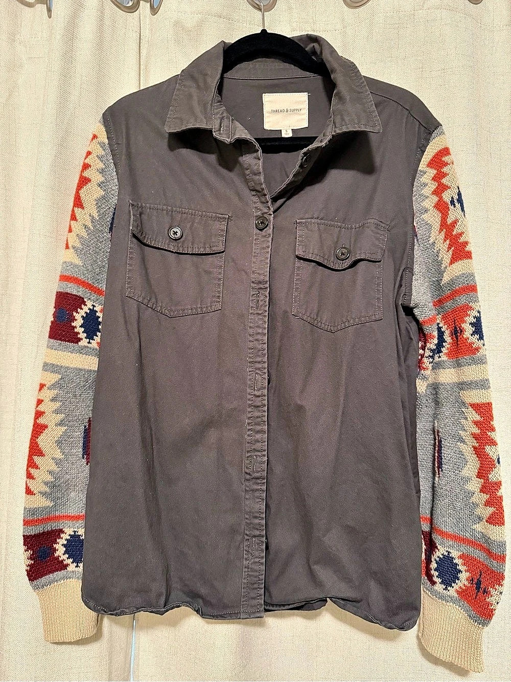 Thread & Supply Women'Small Aztec Sleeve Utility Shirt Jacket Size Small